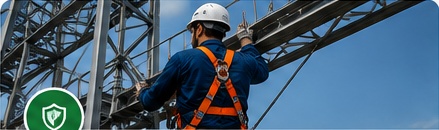 Profissional em trabalho em altura representando Engenharia de Segurança do Trabalho